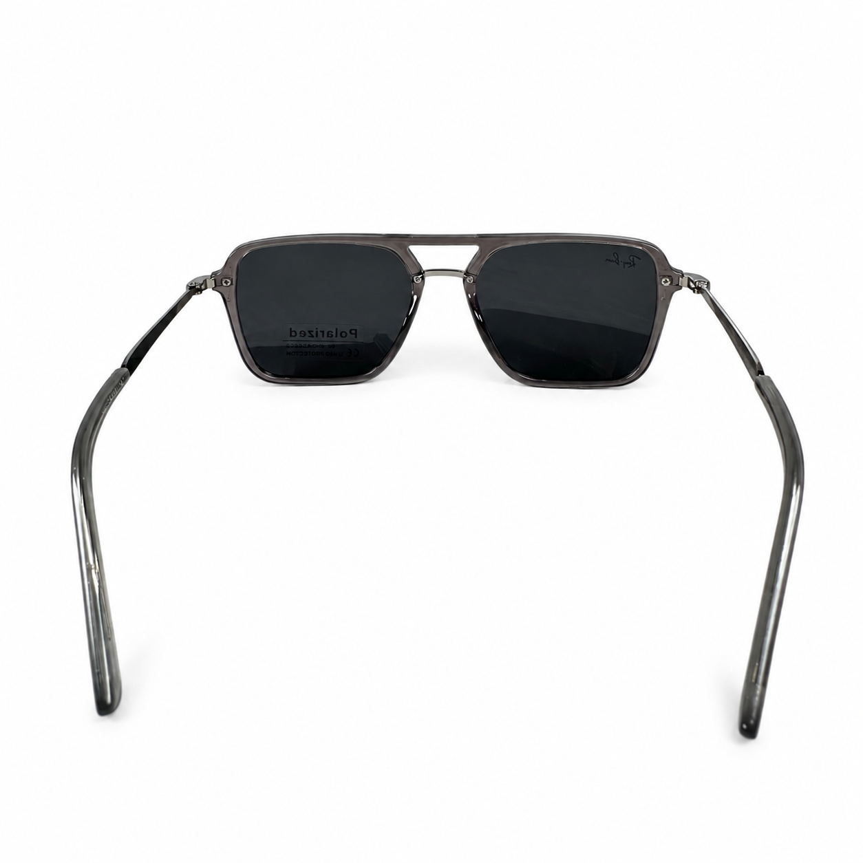 Image of Ray-Ban Style Square Navigator Sunglasses | Translucent Gray Frame, Polarized Dark Lenses & Double Bridge | Men’s Designer Look