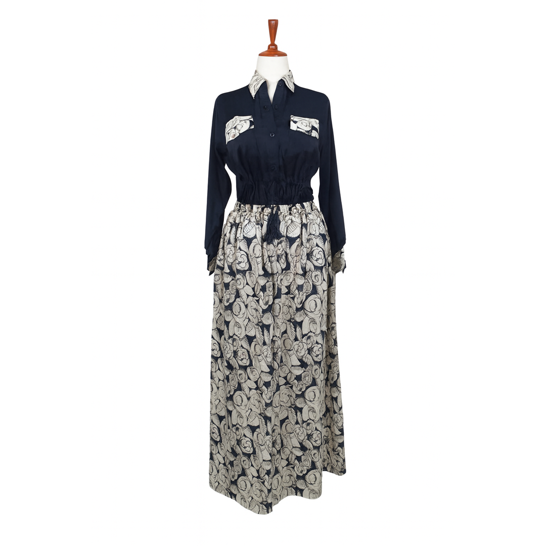 Image of Maxi Dress with Button-Down Bodice and Elastic Waist