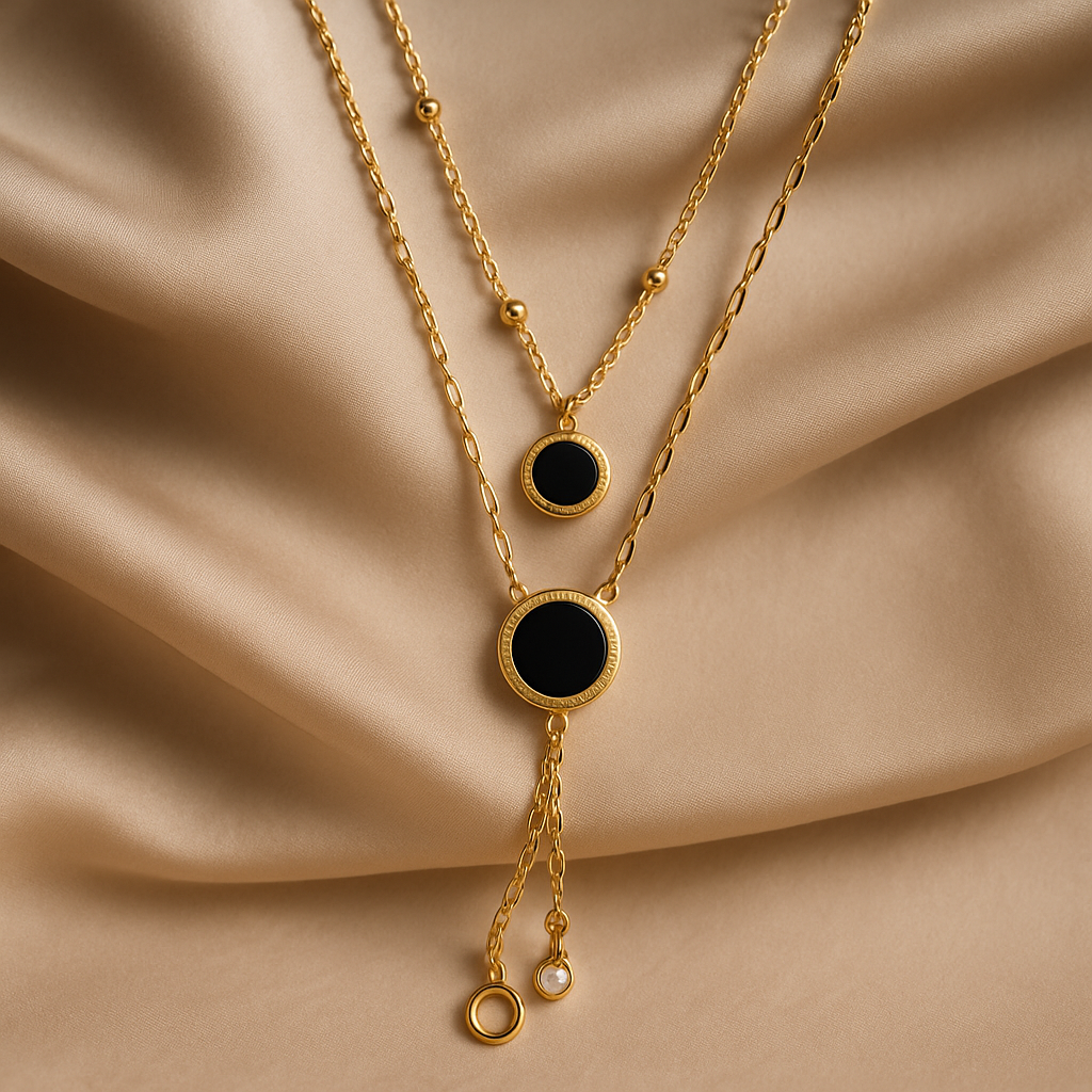 Image of Midnight Aura Dual-Layer Round Pendant Necklace