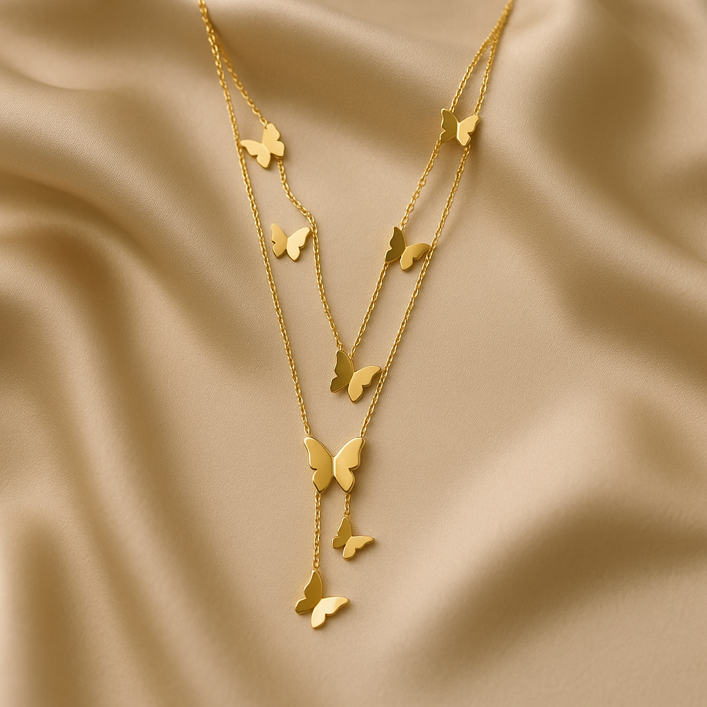 Image of Golden Breeze Multi-Layer Butterfly Necklace