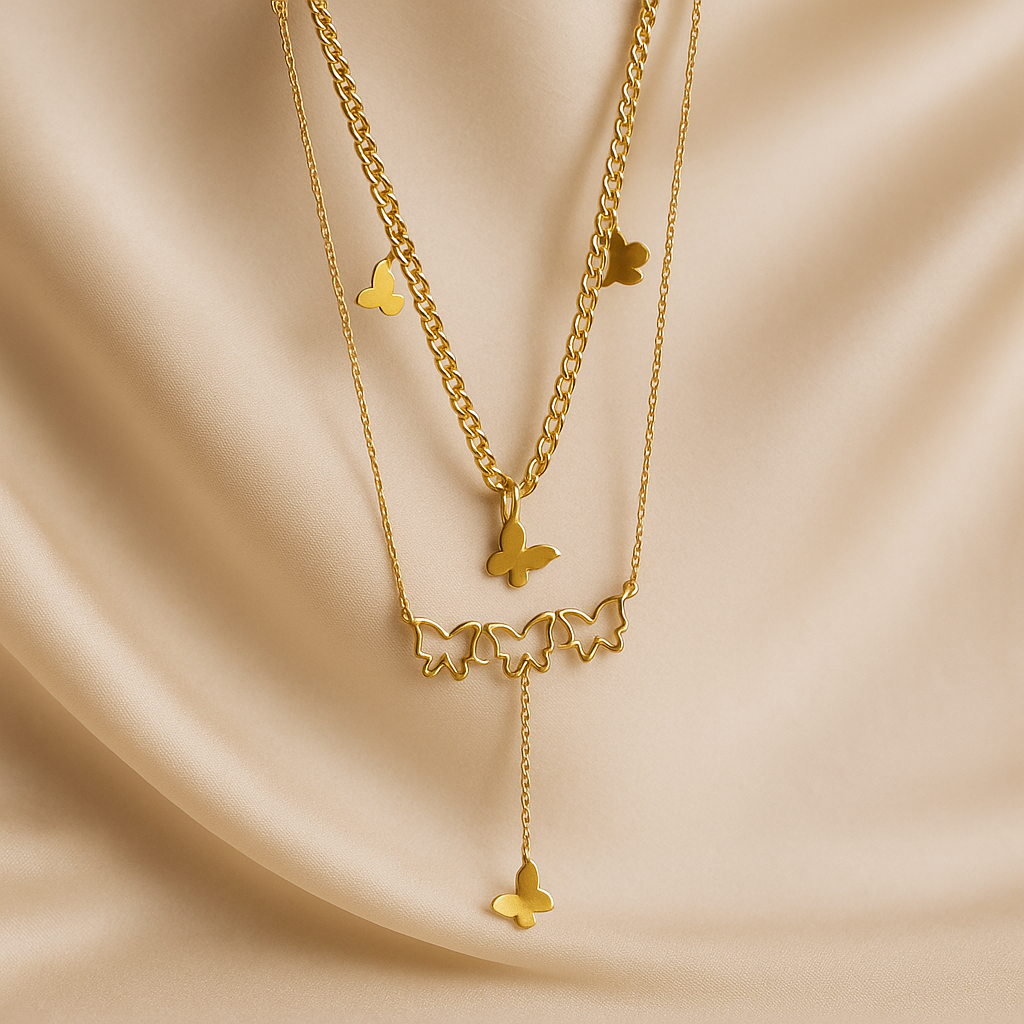 Image of Golden Flutter Layered Butterfly Necklace
