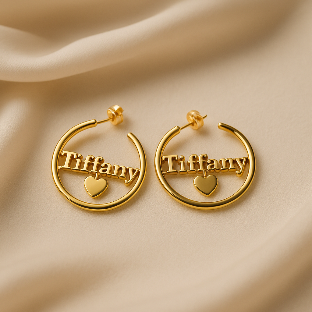 Image of Golden Muse Tiffany Name Hoops