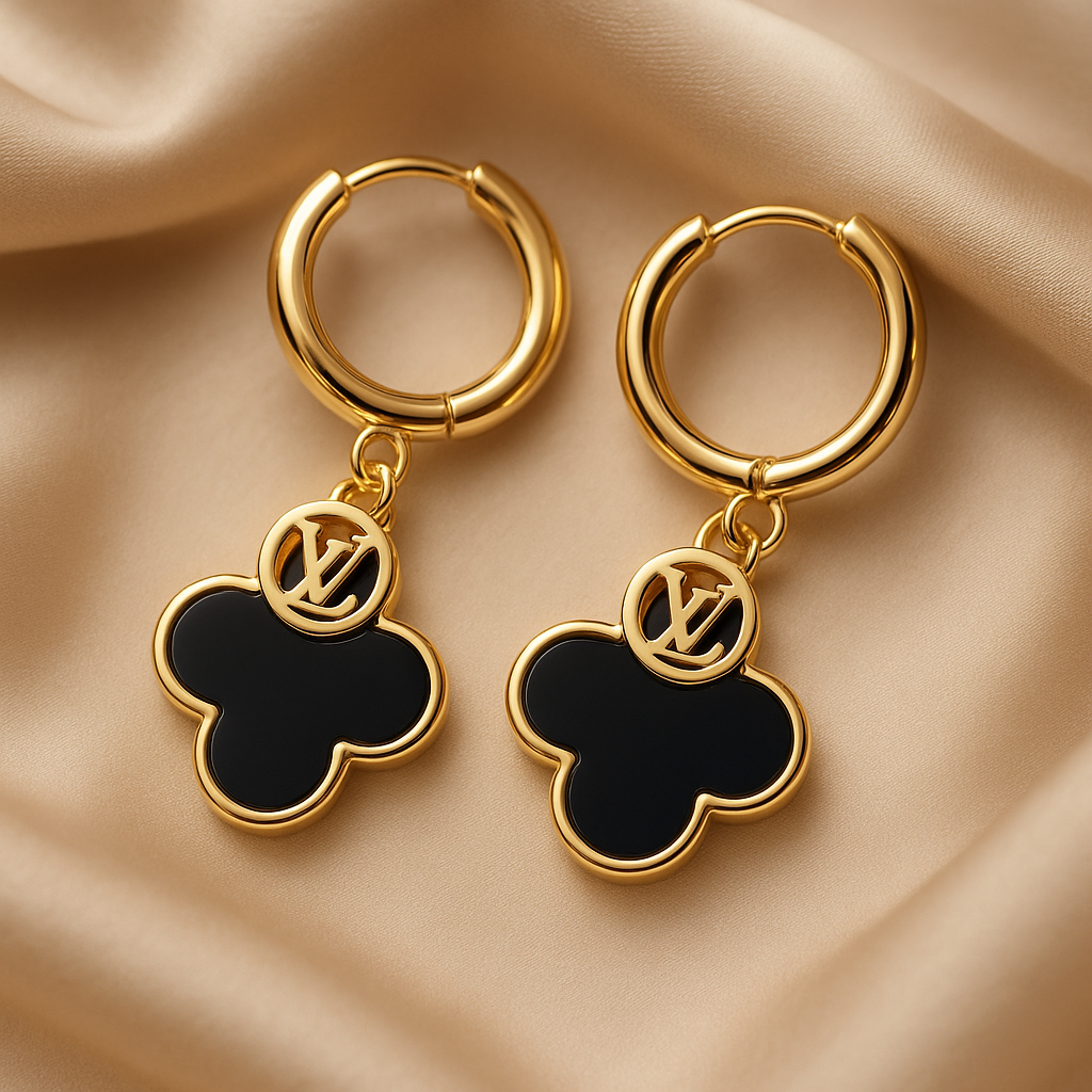 Image of Noir Luxe Monogram Drop Hoops