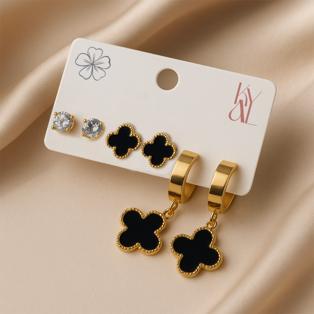 Image of Midnight Clover Elegance Earing Set