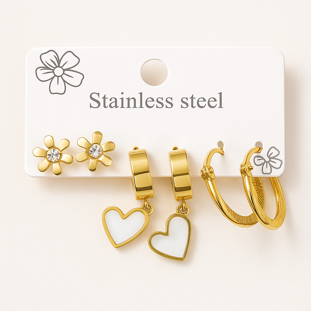 Image of Golden Bloom Trio – 3-in-1 Earring Set