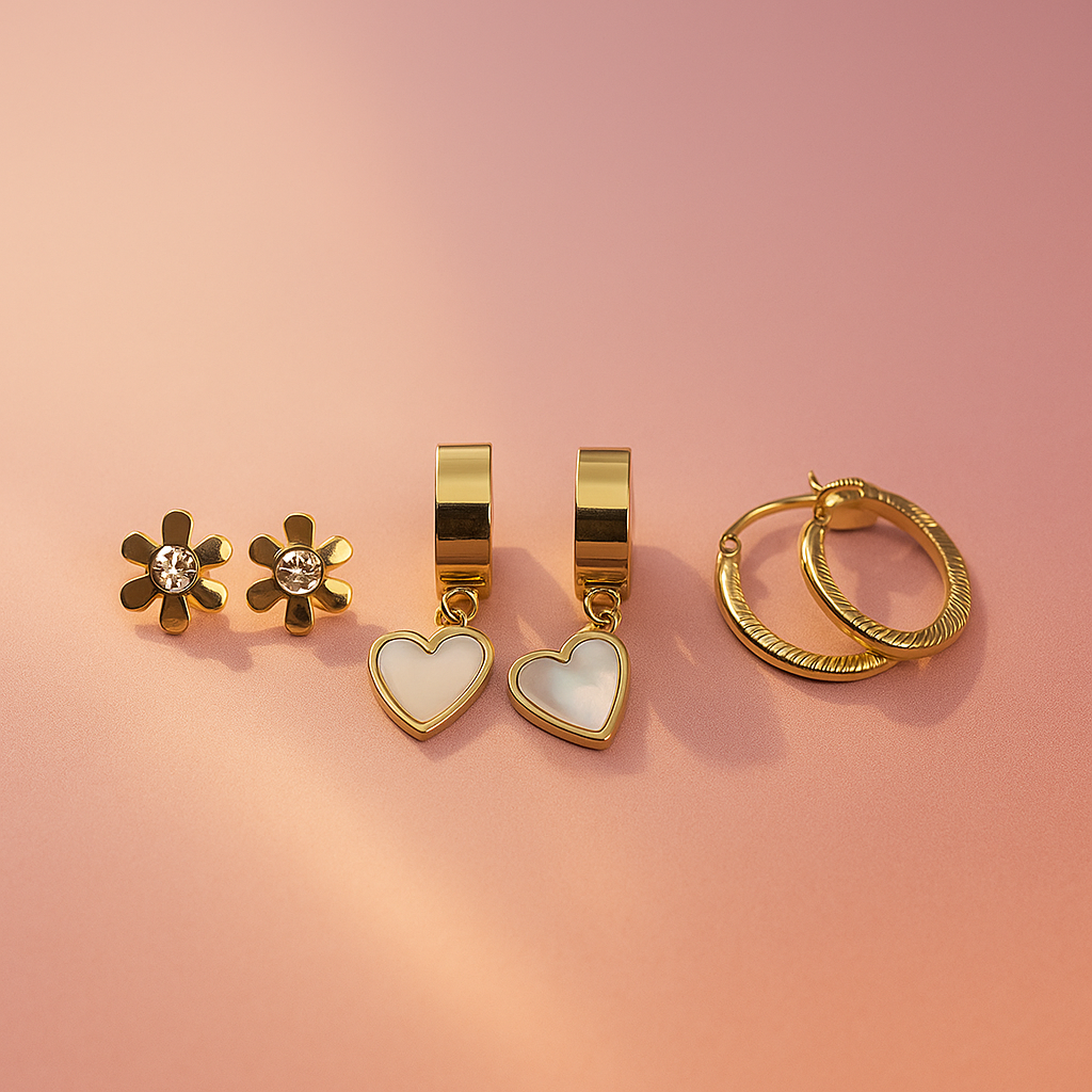 Image of Golden Bloom Trio – 3-in-1 Earring Set