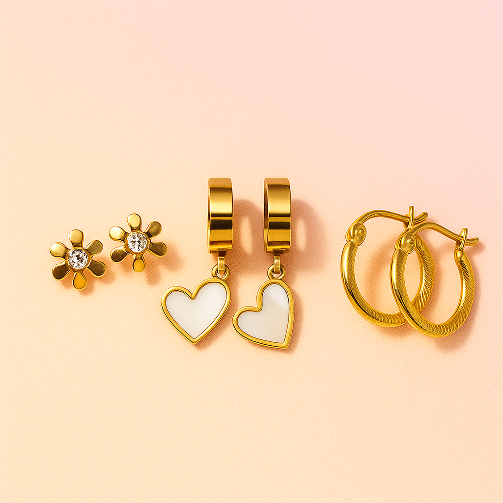 Image of Golden Bloom Trio – 3-in-1 Earring Set