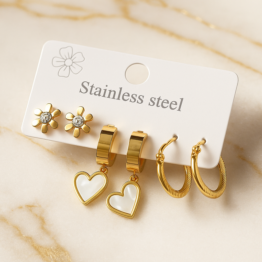 Image of Golden Bloom Trio – 3-in-1 Earring Set