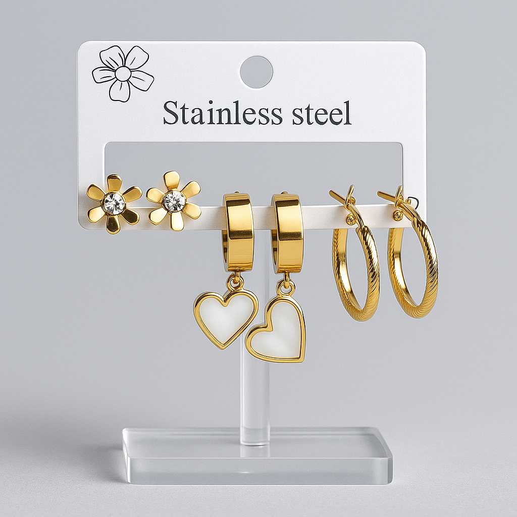 Image of Golden Bloom Trio – 3-in-1 Earring Set