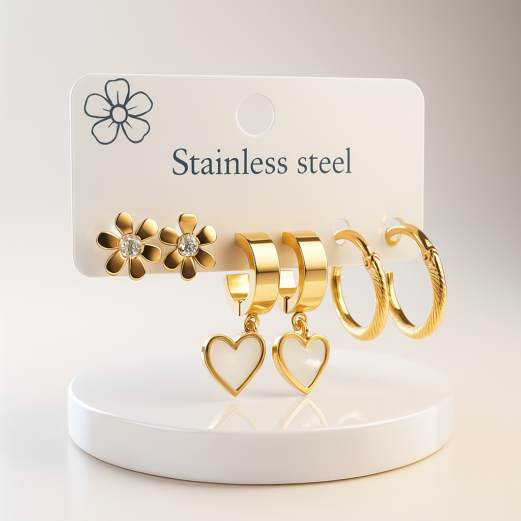 Image of Golden Bloom Trio – 3-in-1 Earring Set