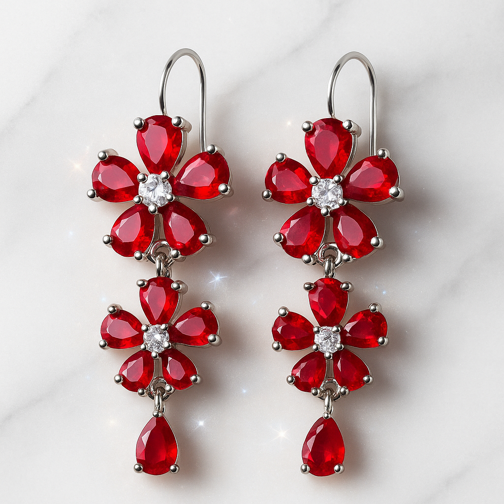 Image of Crimson Bloom Drop Earrings