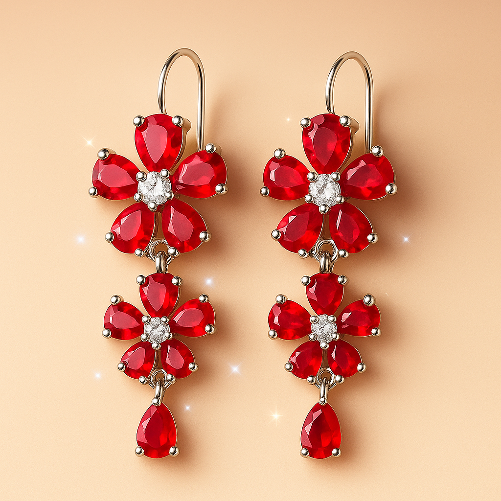 Image of Crimson Bloom Drop Earrings