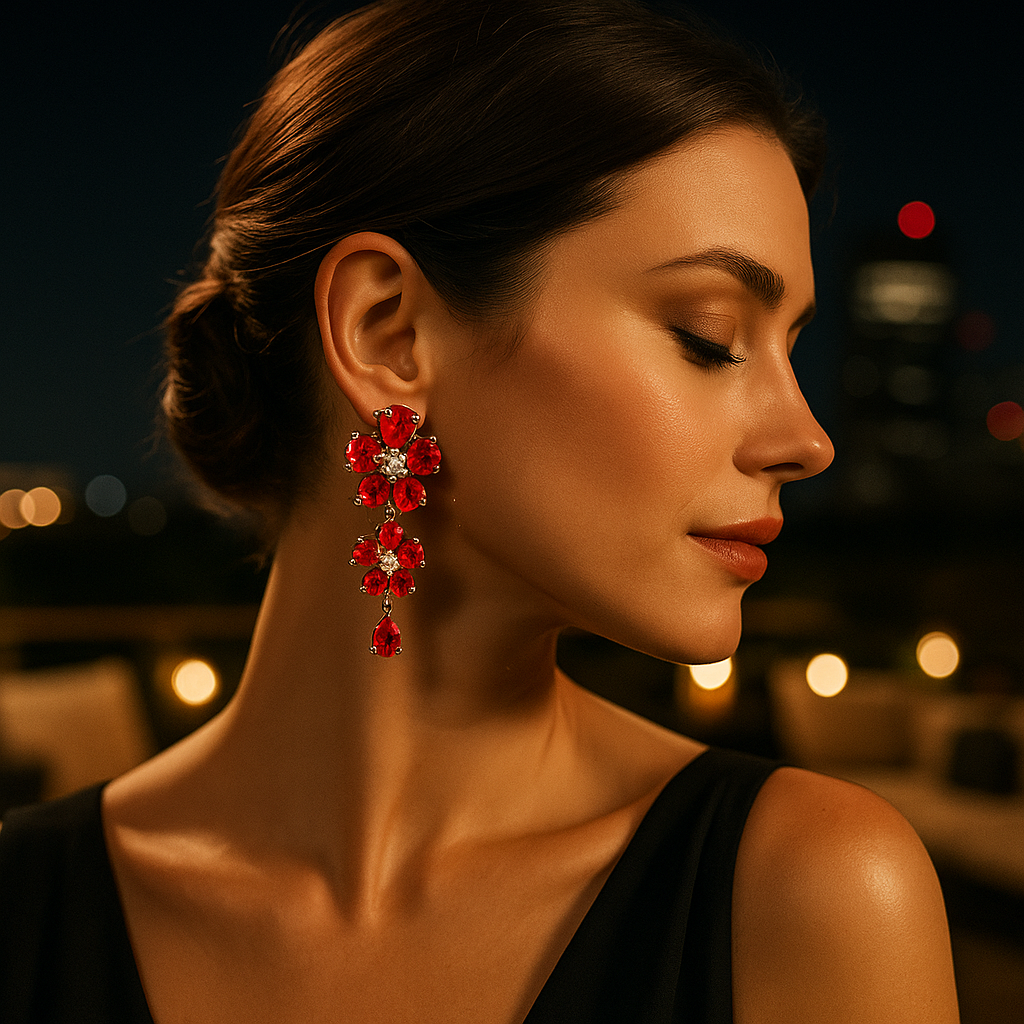 Image of Crimson Bloom Drop Earrings