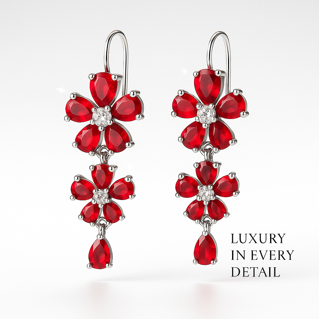 Image of Crimson Bloom Drop Earrings