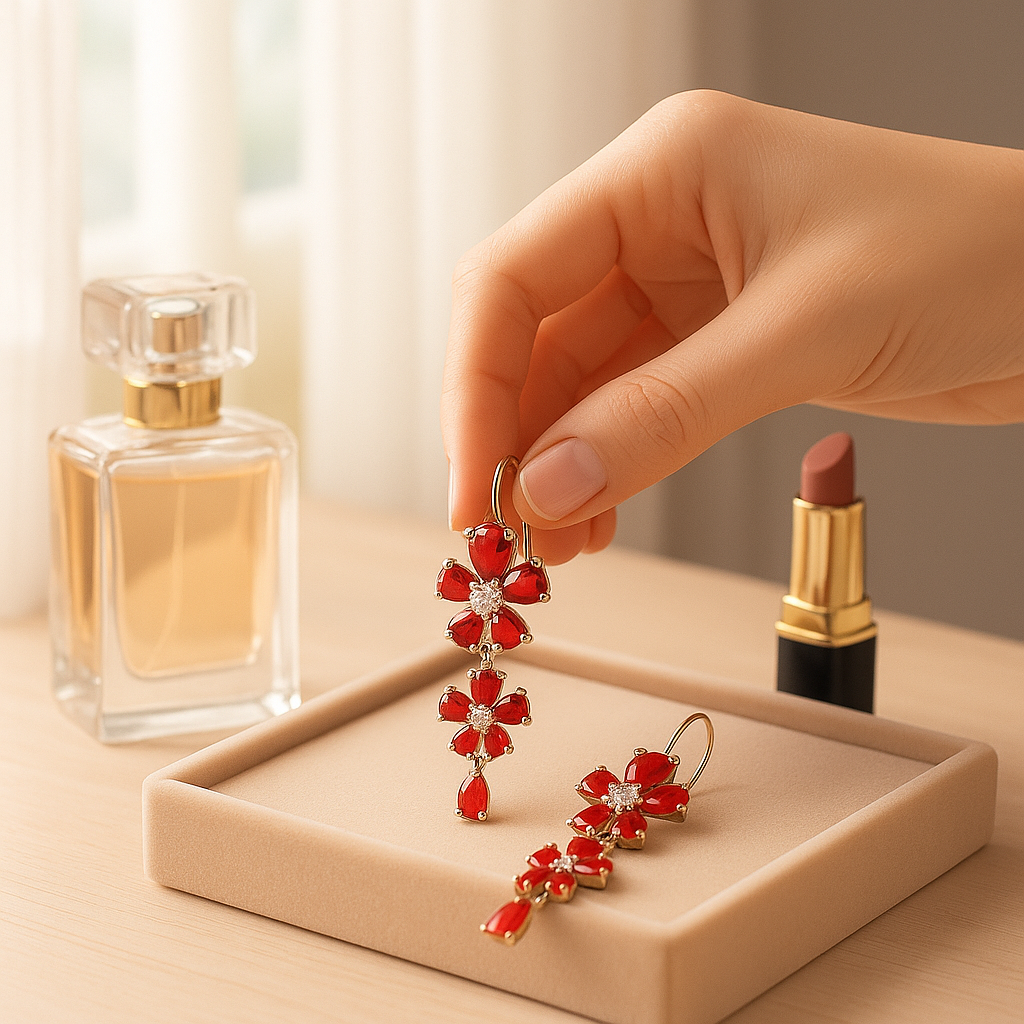 Image of Crimson Bloom Drop Earrings