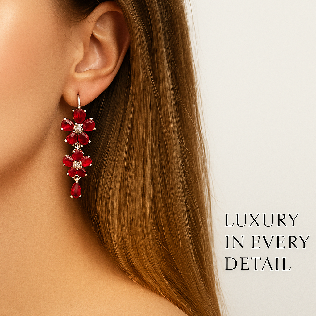 Image of Crimson Bloom Drop Earrings