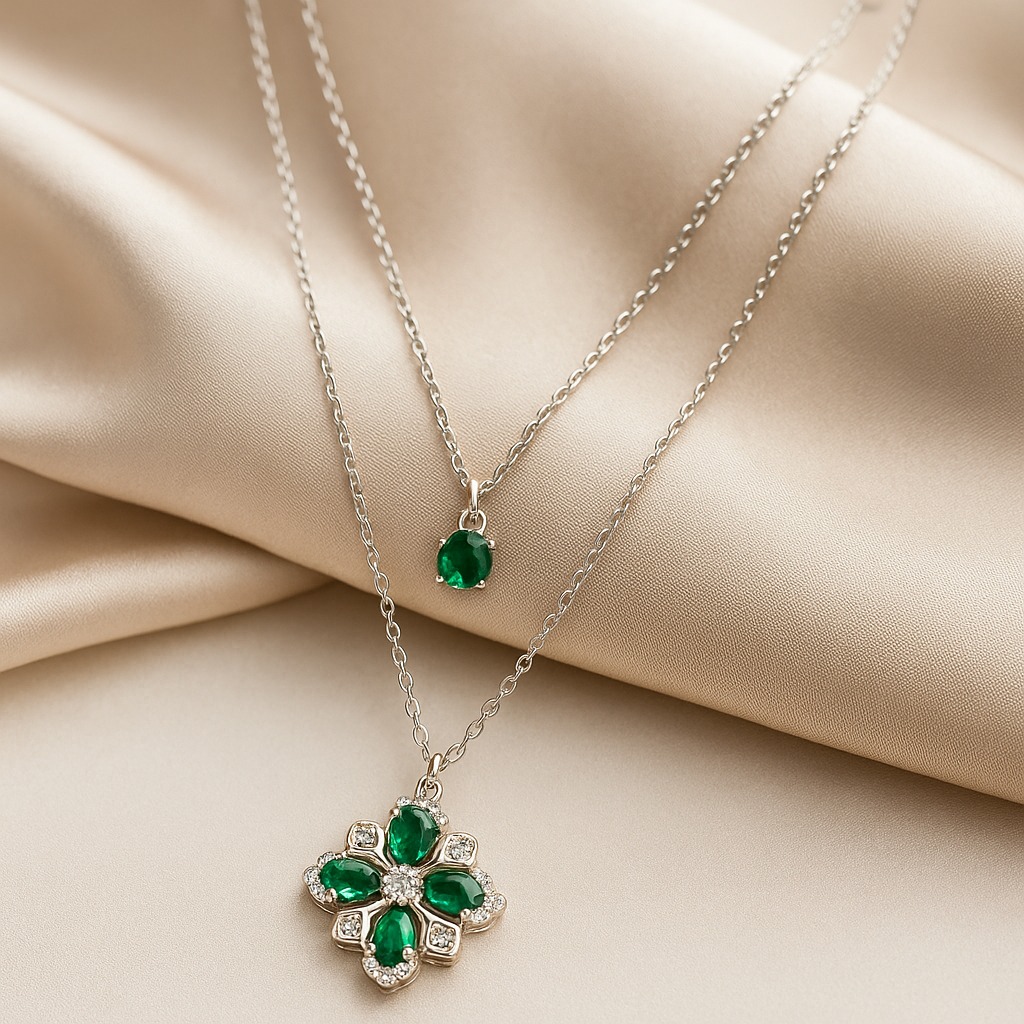 Image of Royal Dual-Charm Floral Pendant Necklace