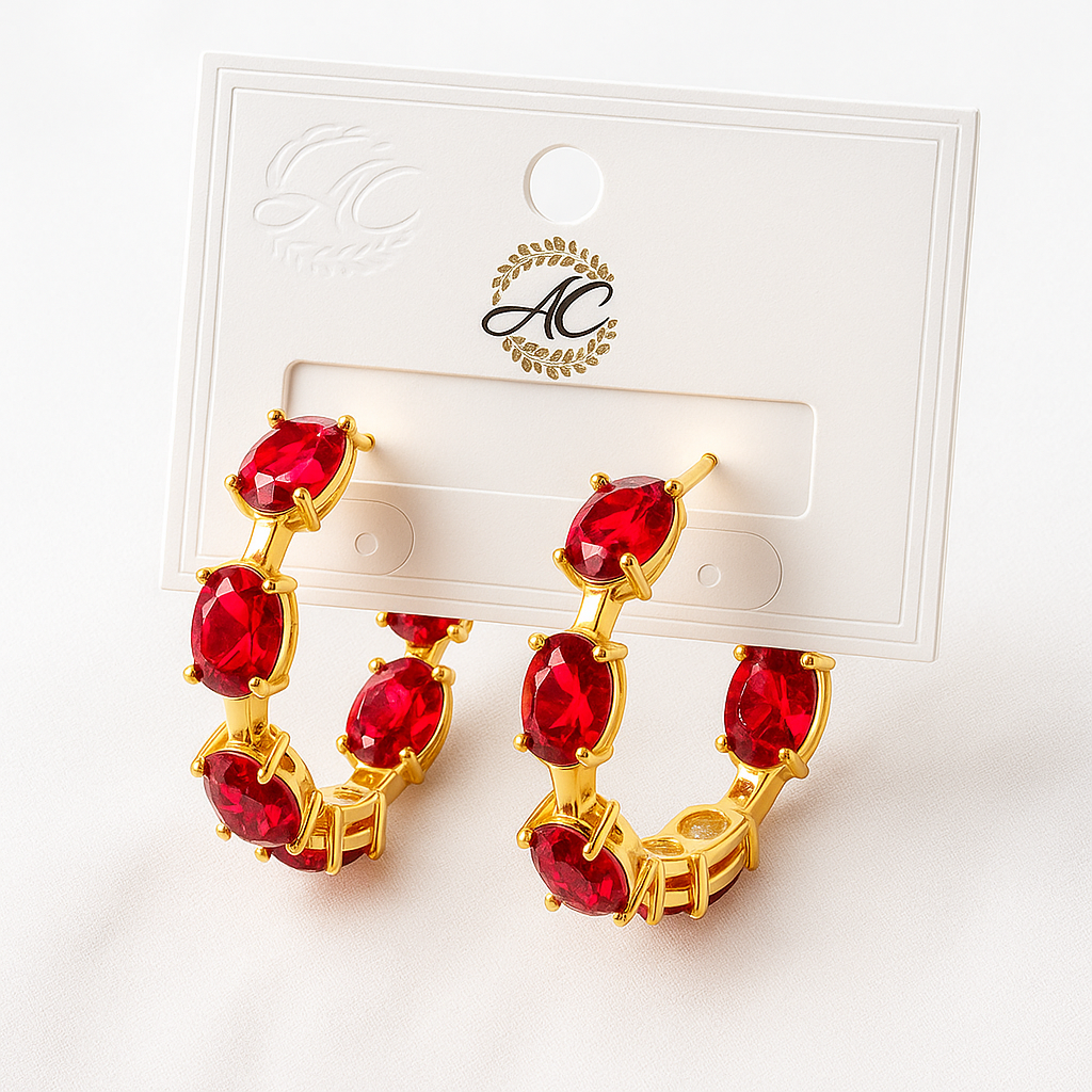 Image of Gold Plated Red Crystal Hoop Earrings for Women – Luxury Party & Wedding Jewelry