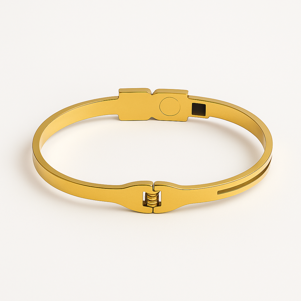 Image of Luxury Gold Plated Designer-Style Chain Cuff Bracelet with Square Crystal Detail