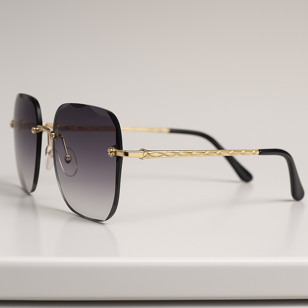 Image of Gucci-Inspired Luxe Rimless Square Sunglasses