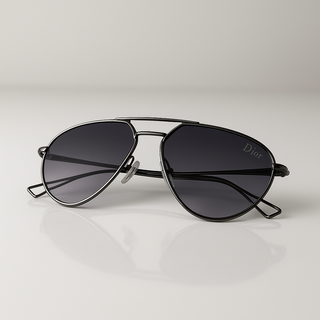 Image of Dior-Inspired Black Aviator Sunglasses for Men & Women