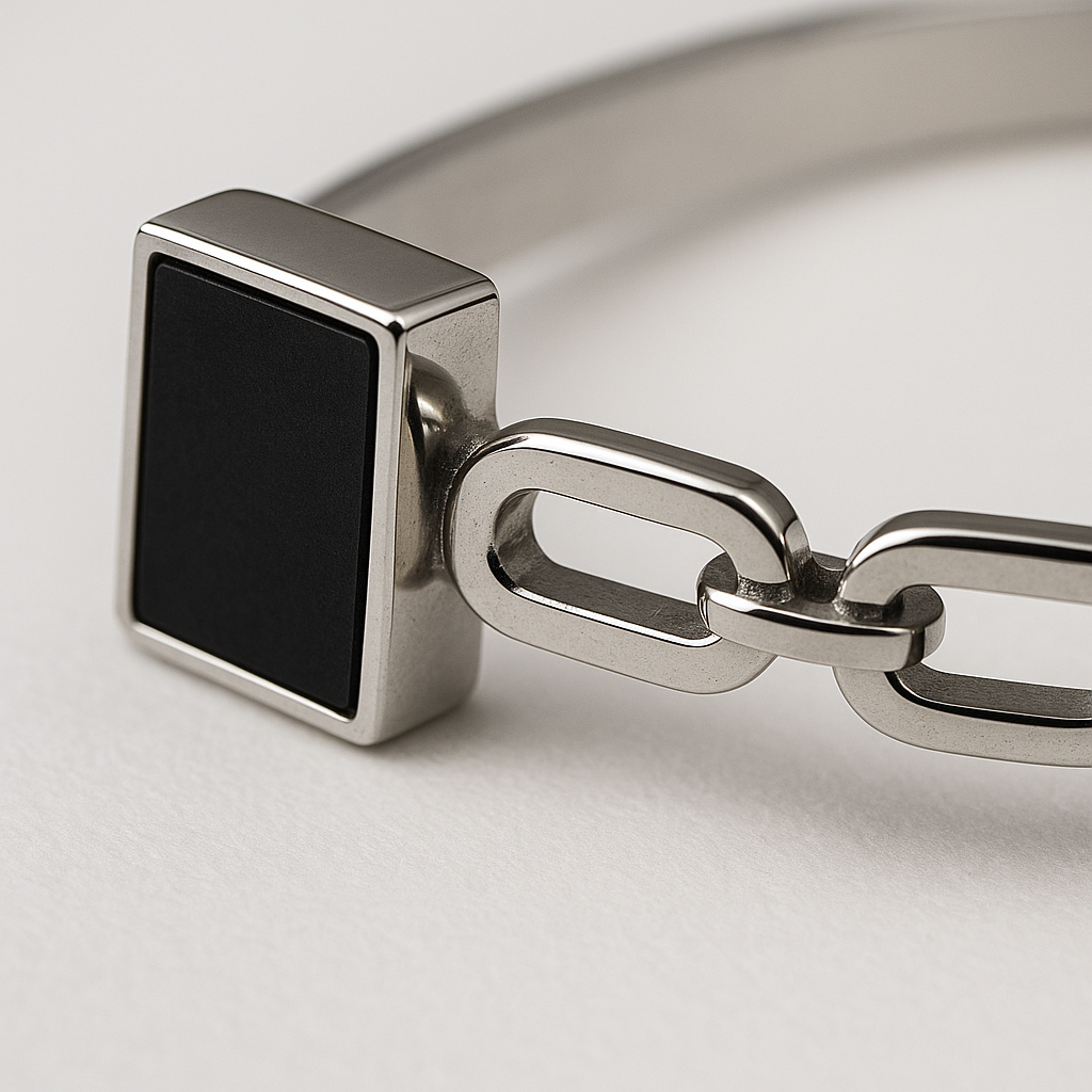 Image of Silver Bracelet with Square Black Stone