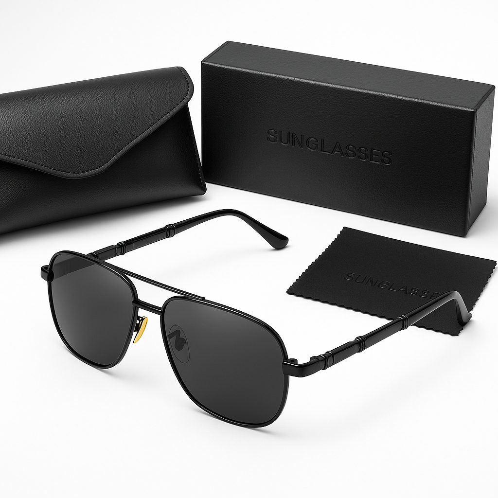 Image of Stealth Black-inspired Aviator Sunglasses for Men