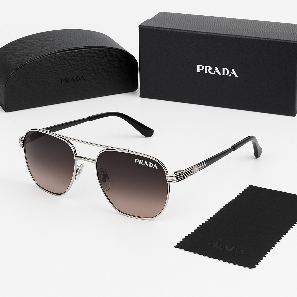 Image of Prada-Inspired Silver Aviator Sunglasses