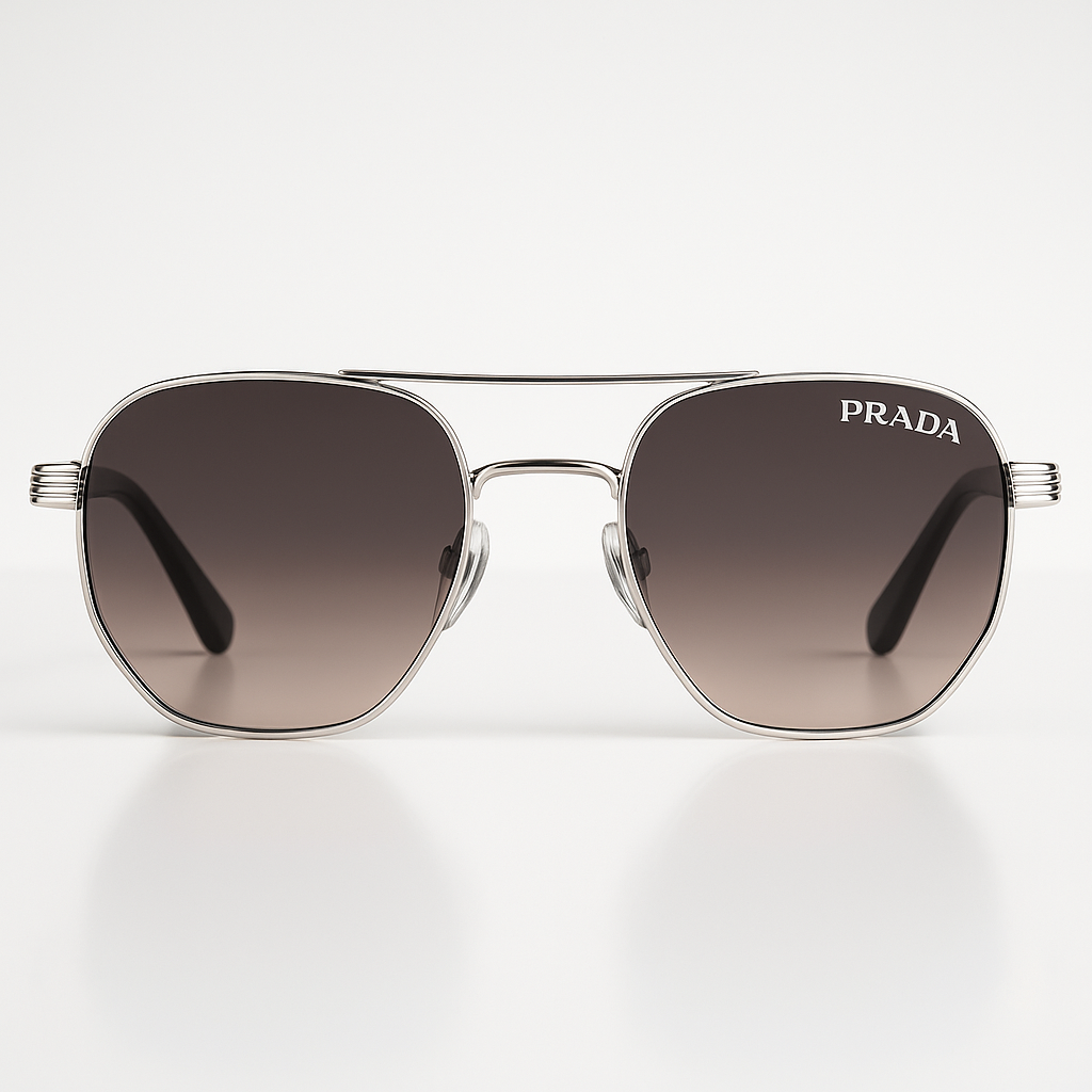 Image of Prada-Inspired Silver Aviator Sunglasses