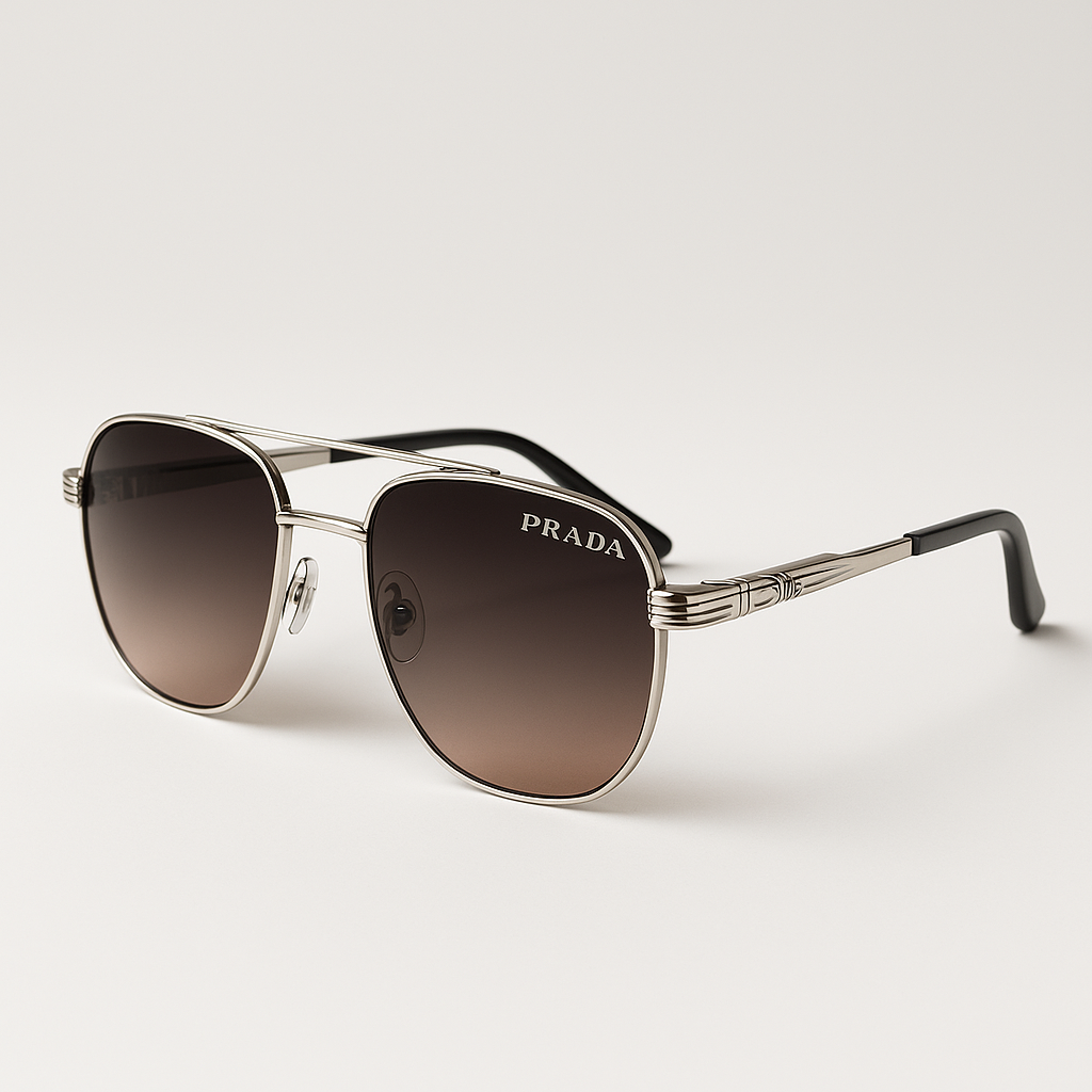 Image of Prada-Inspired Silver Aviator Sunglasses