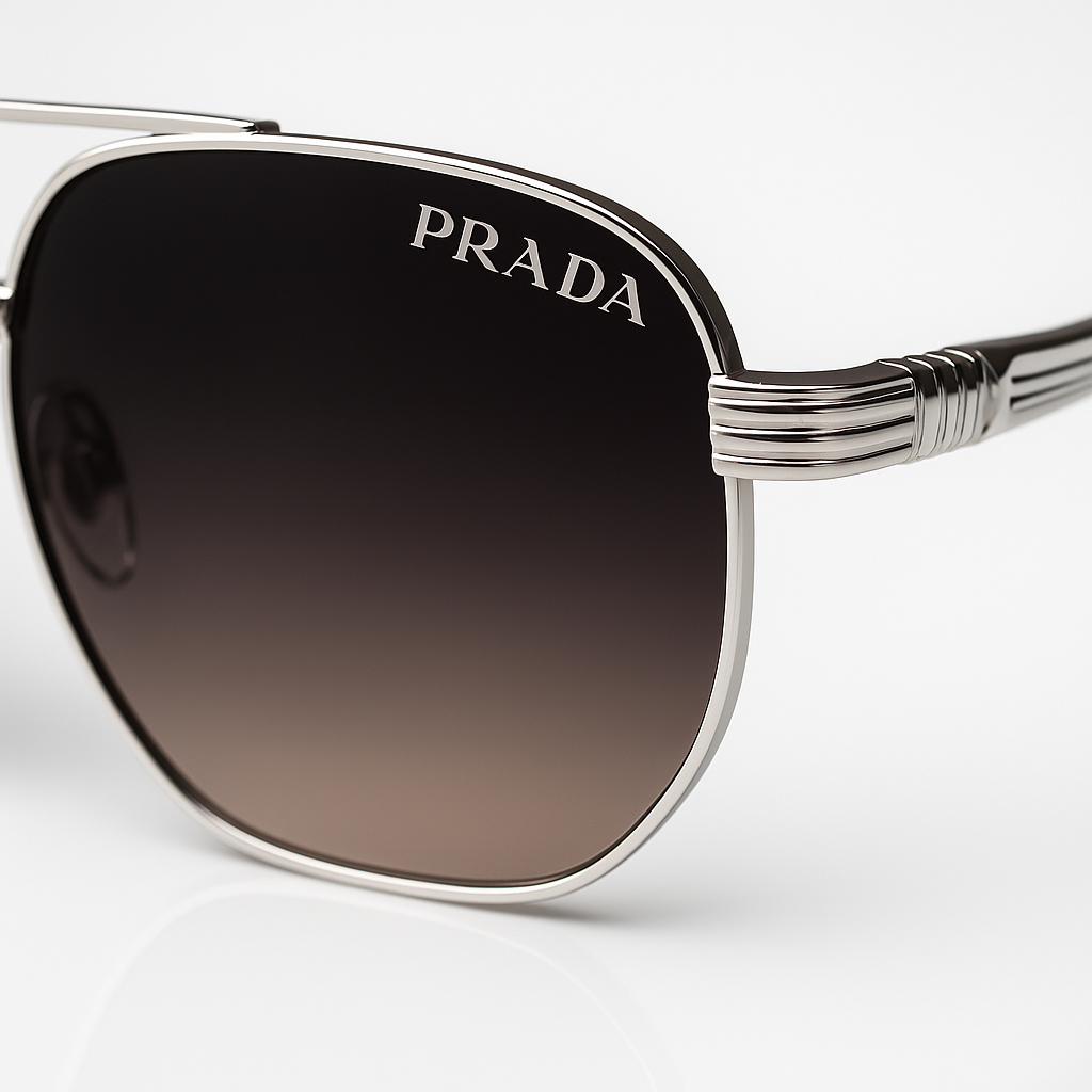 Image of Prada-Inspired Silver Aviator Sunglasses