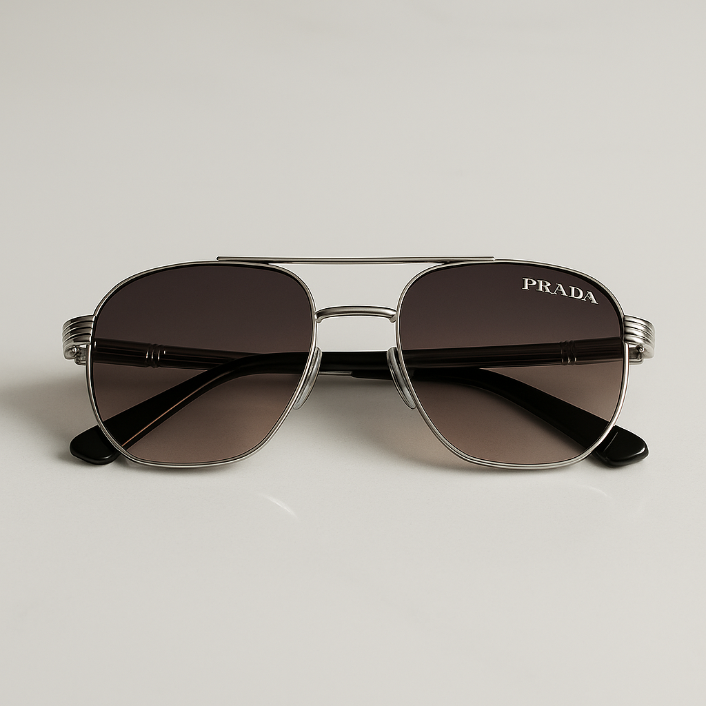 Image of Prada-Inspired Silver Aviator Sunglasses
