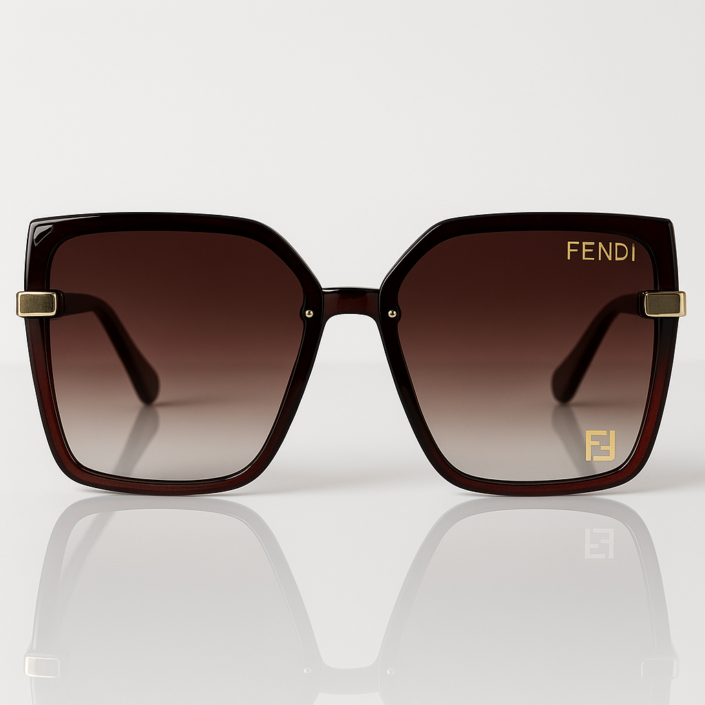 Image of Fendi Oversized Square Brown Sunglasses with Gold Logo Details
