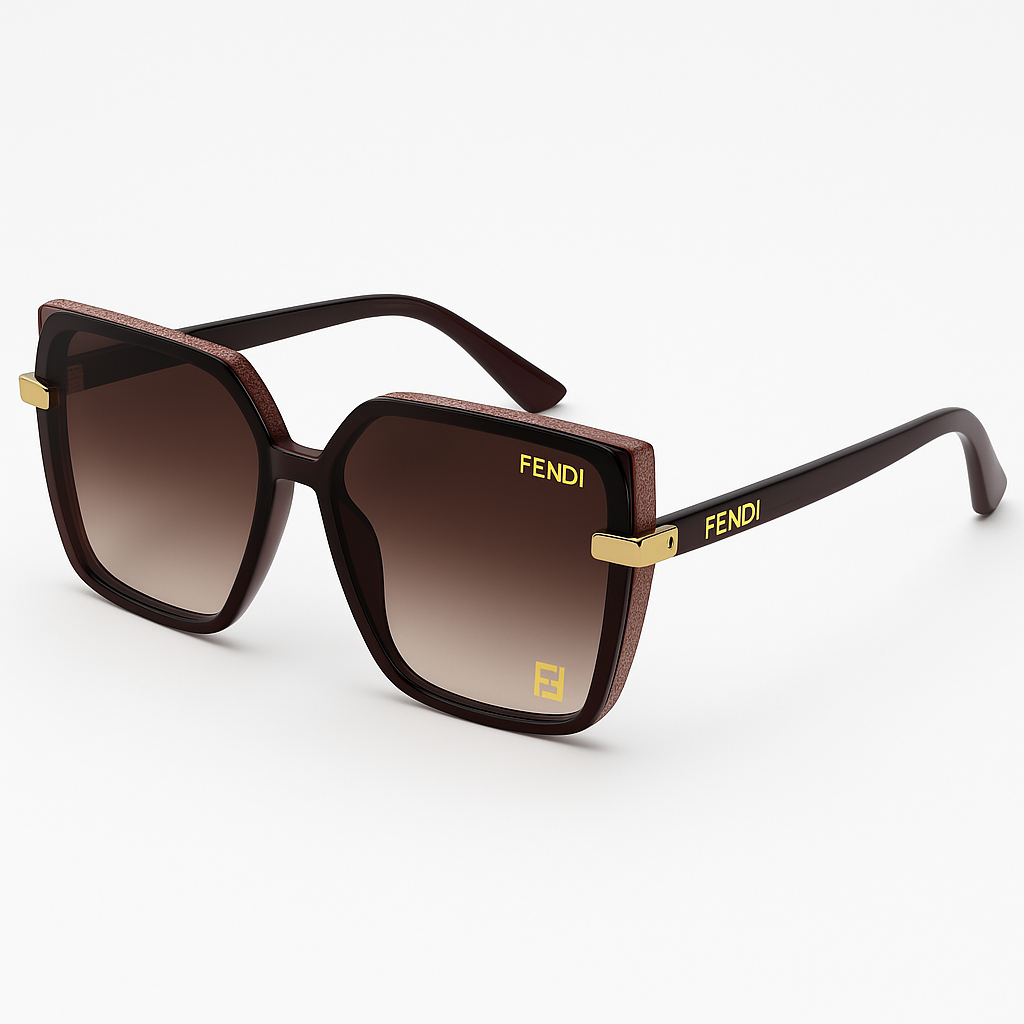 Image of Fendi Oversized Square Brown Sunglasses with Gold Logo Details