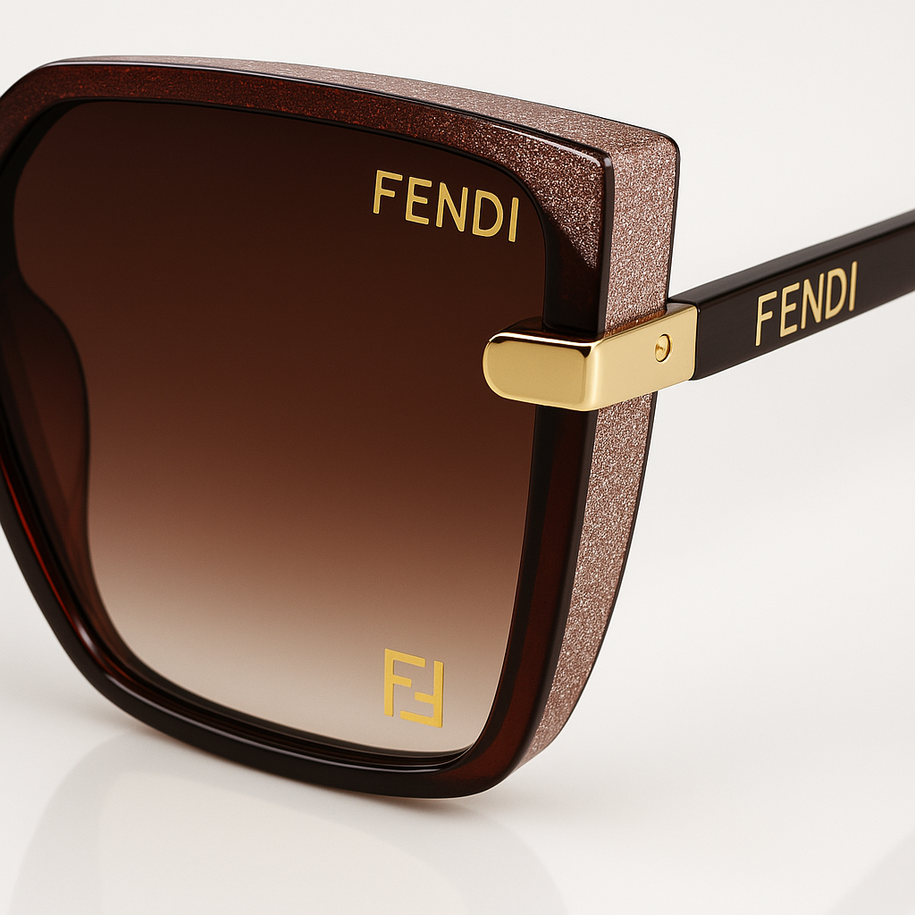 Image of Fendi Oversized Square Brown Sunglasses with Gold Logo Details