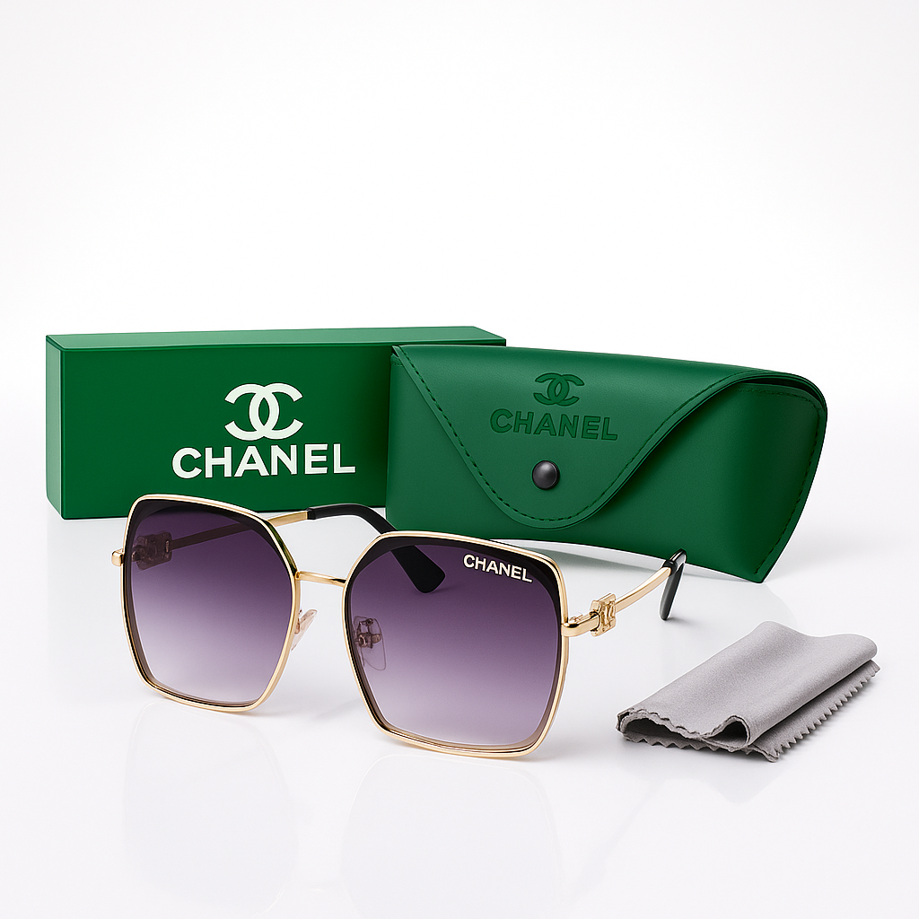 Image of Chanel Luxe Square Sunglasses – Gold Frame Edition