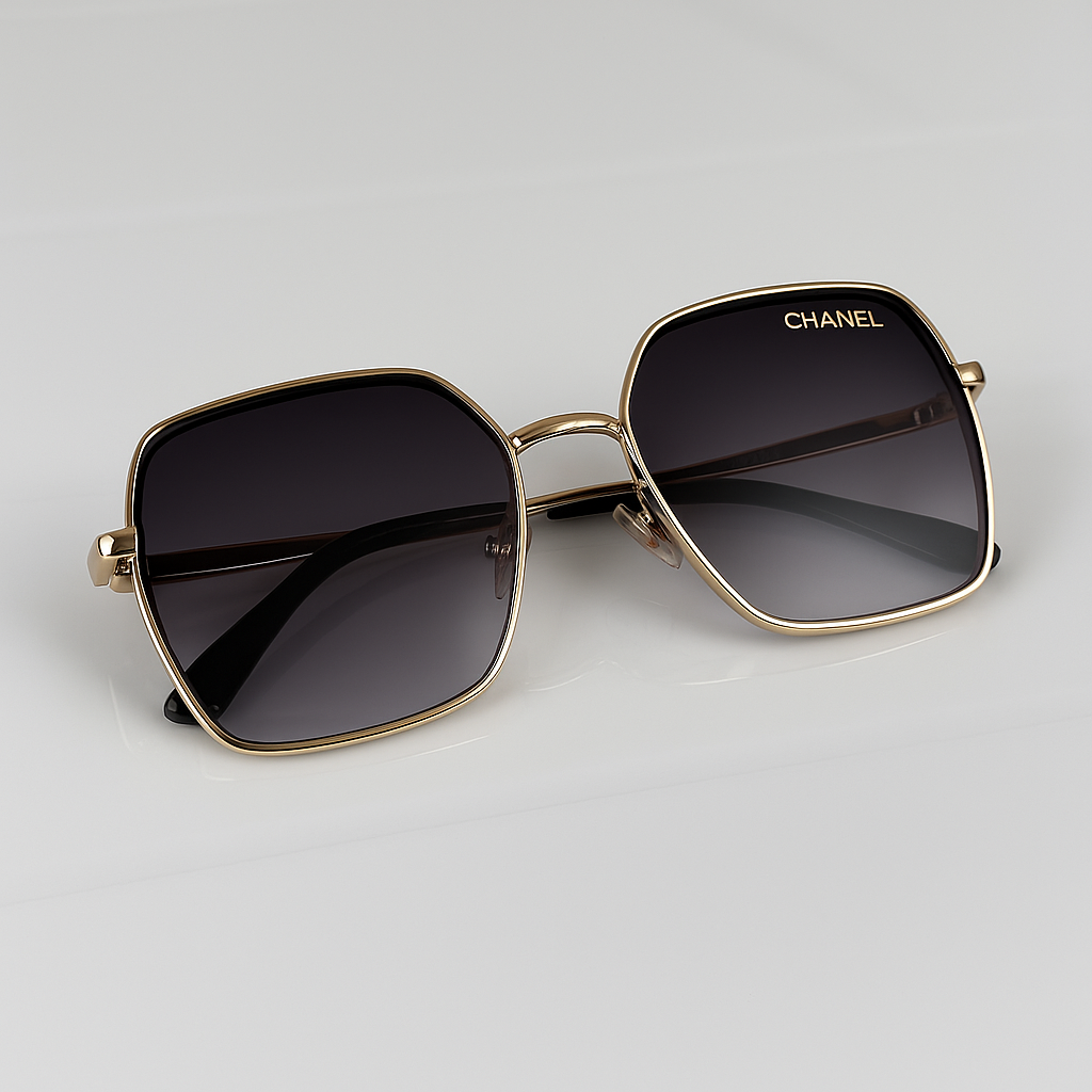 Image of Chanel Luxe Square Sunglasses – Gold Frame Edition