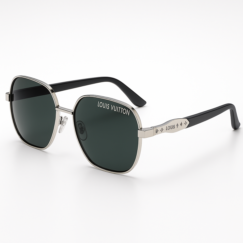 Image of Louis Vuitton-Inspired Silver Aviator Sunglasses