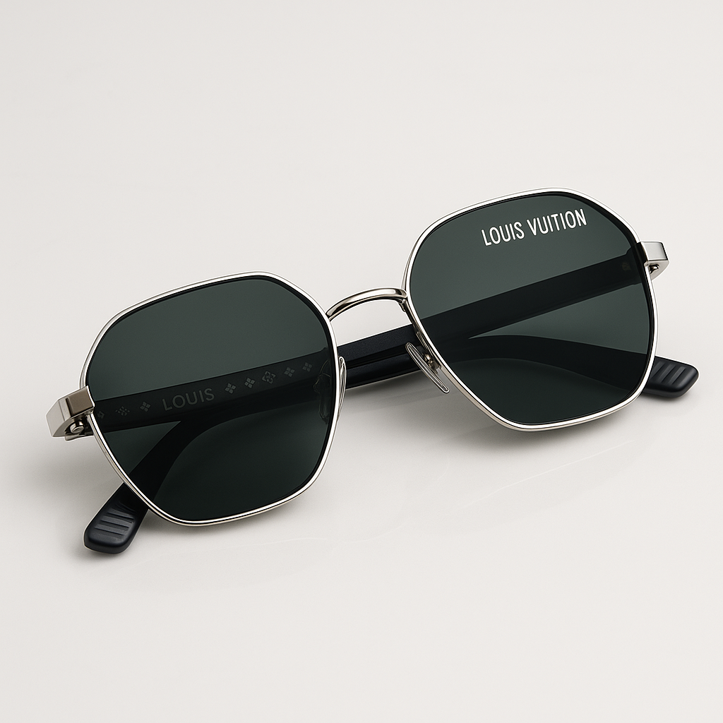 Image of Louis Vuitton-Inspired Silver Aviator Sunglasses