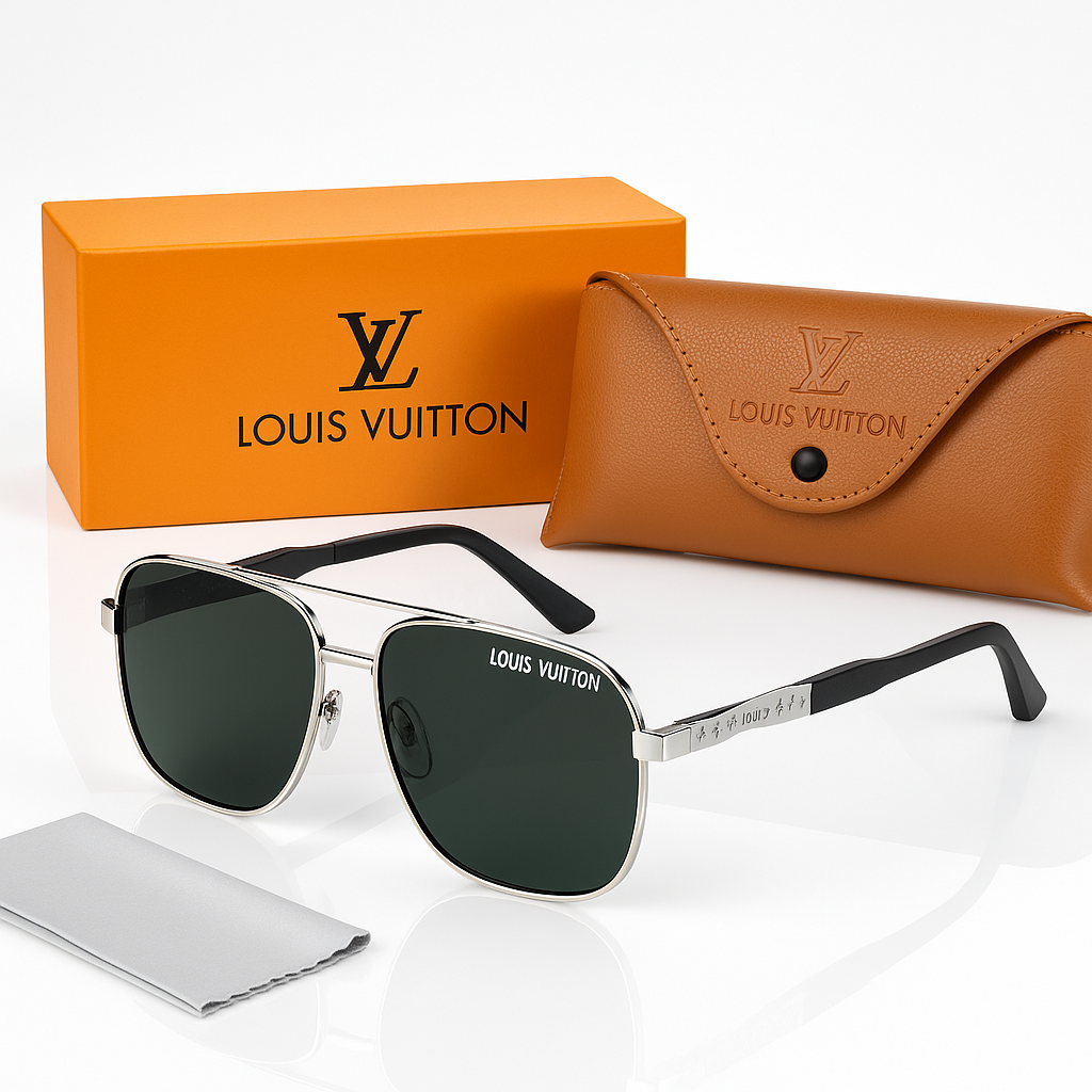 Image of Louis Vuitton-Inspired Silver Aviator Sunglasses