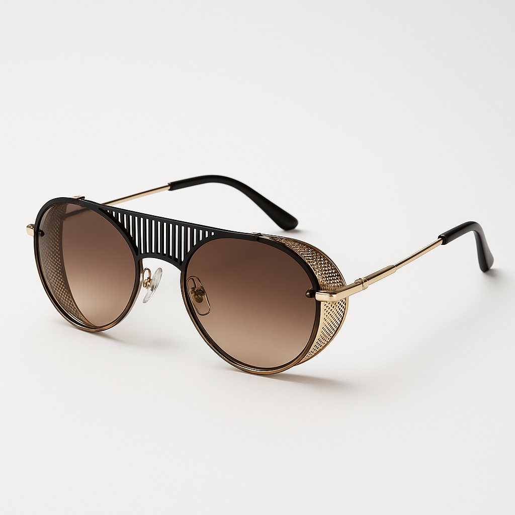Image of Luxury Round Metal Sunglasses – Gold Frame with Brown Gradient Lenses | Premium Fashion Eyewear