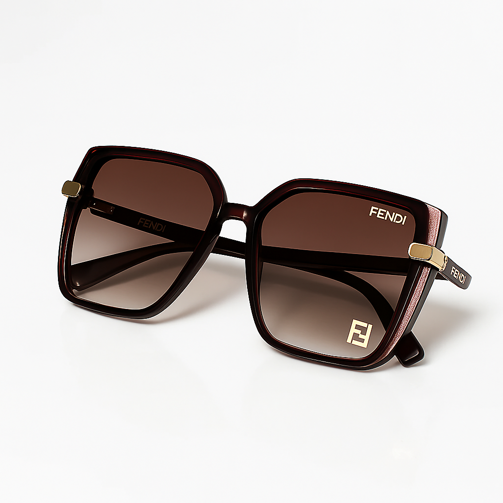Image of Fendi Oversized Square Brown Sunglasses with Gold Logo Details