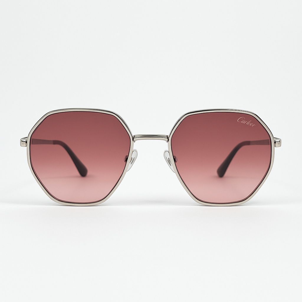 Image of Cartier-Inspired Silver Frame Red Gradient Aviator Sunglasses