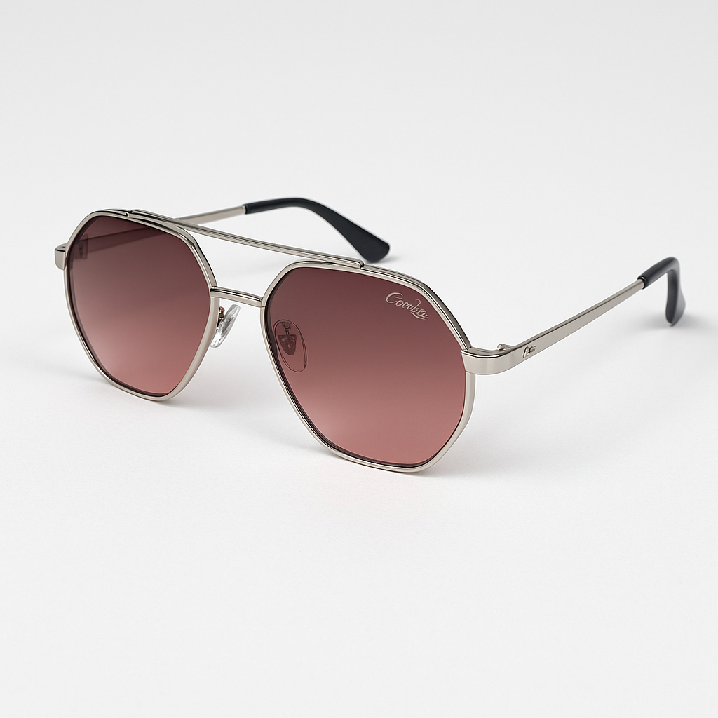 Image of Cartier-Inspired Silver Frame Red Gradient Aviator Sunglasses