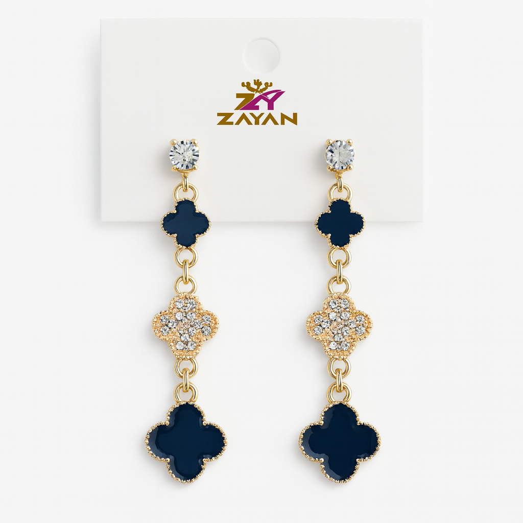 Image of Royal Clover Cascade Dangle Earrings – Luxury Gold-Tone Statement Jewelry