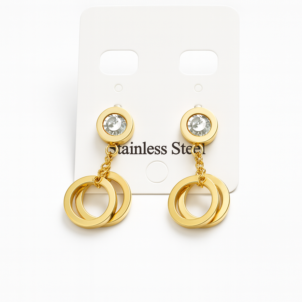Image of Elegant Halo Loop Dangle Earrings – Gold-Tone Stainless Steel Statement Jewelry
