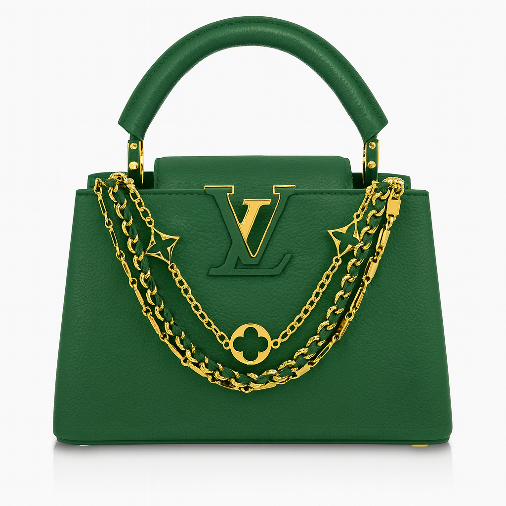 Image of Luxury Green Designer Handbag with Gold Chain
