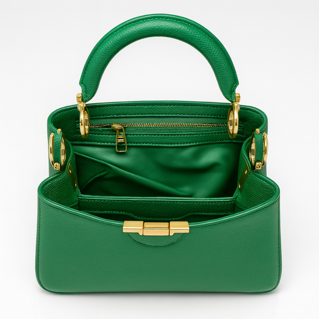 Image of Luxury Green Designer Handbag with Gold Chain