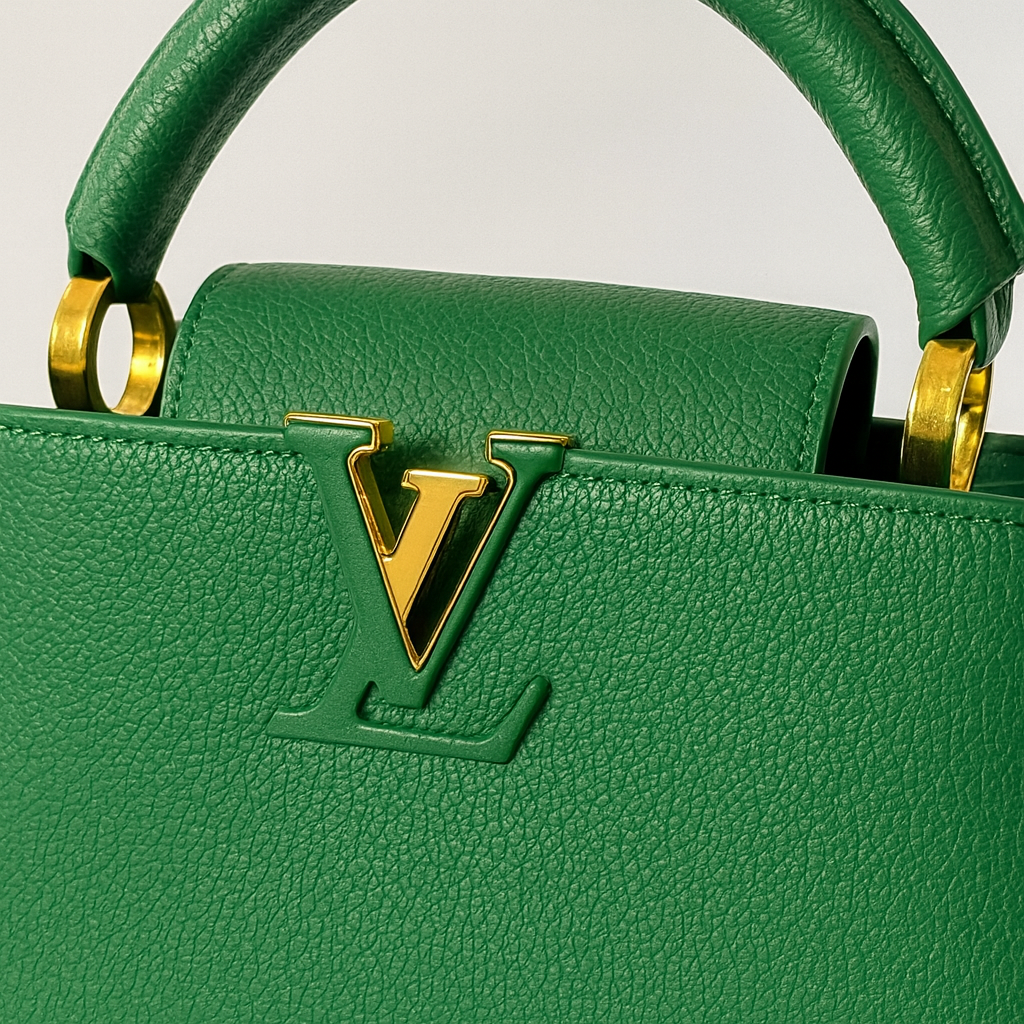 Image of Luxury Green Designer Handbag with Gold Chain