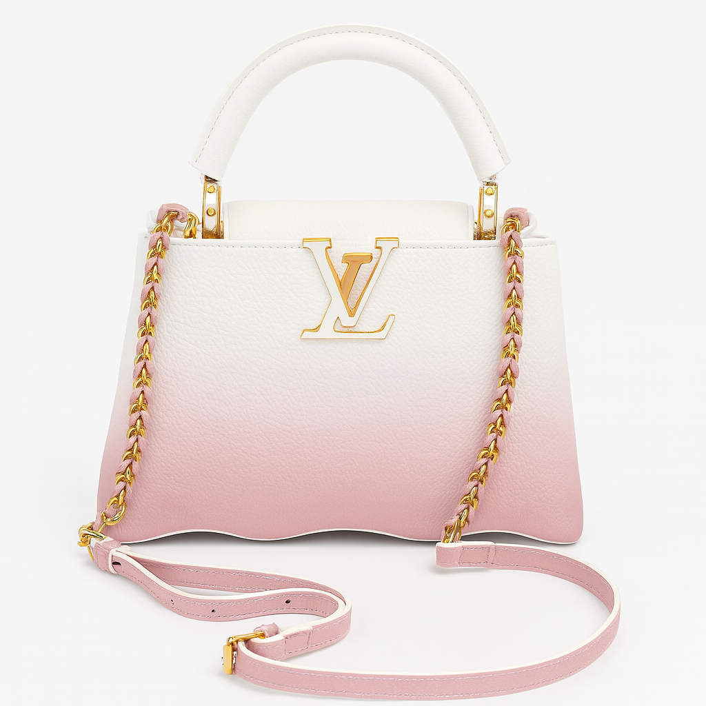 Image of Luxury White & Blush Pink Structured Mini Top Handle Bag